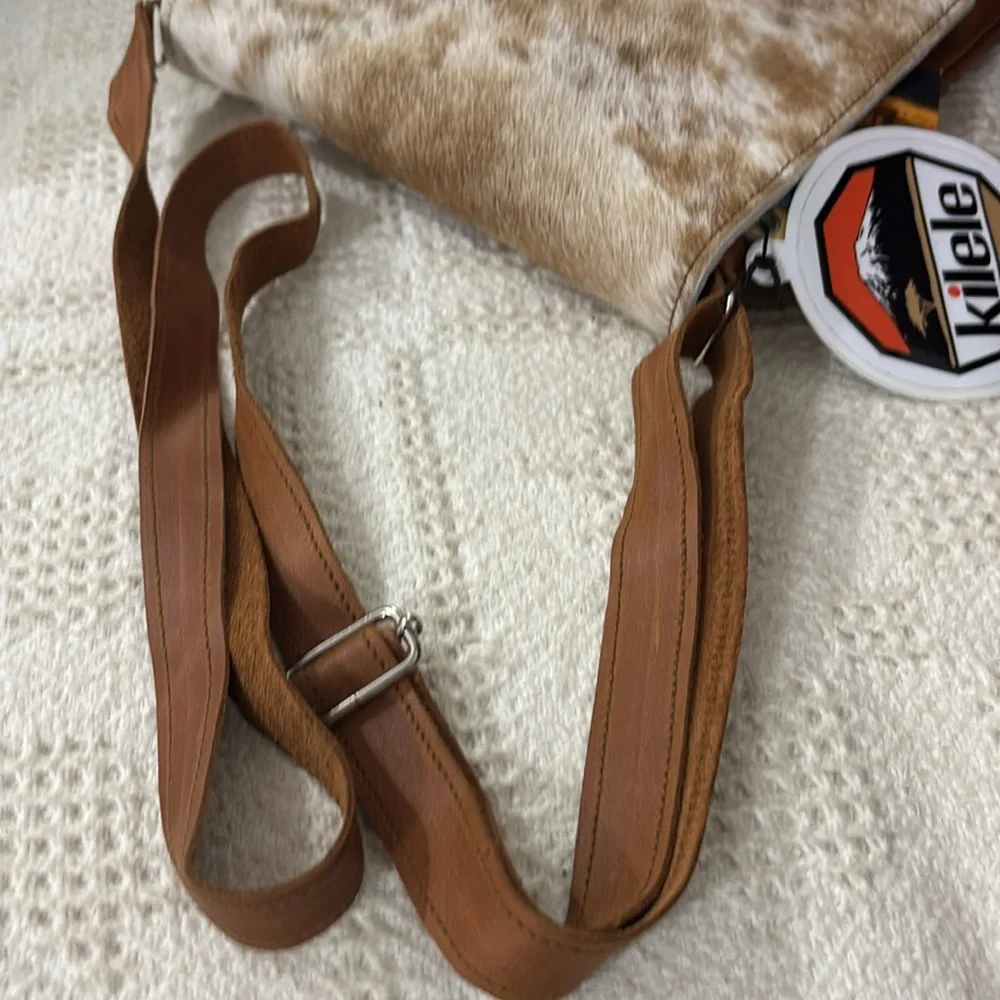 Kilele Hide Envelope Brown and Tan Leather‎ Messenger Crossbody Bag NWT